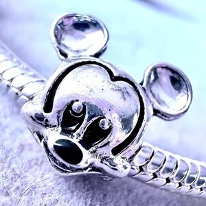 Silver Mickey Mouse Disney Bead European Charm fits PANDORA